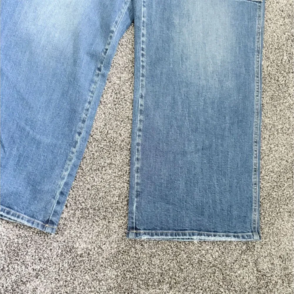Kancan Wide Leg Cargo Jeans NWT Size 12 Medium Wash High Rise Utility Denim